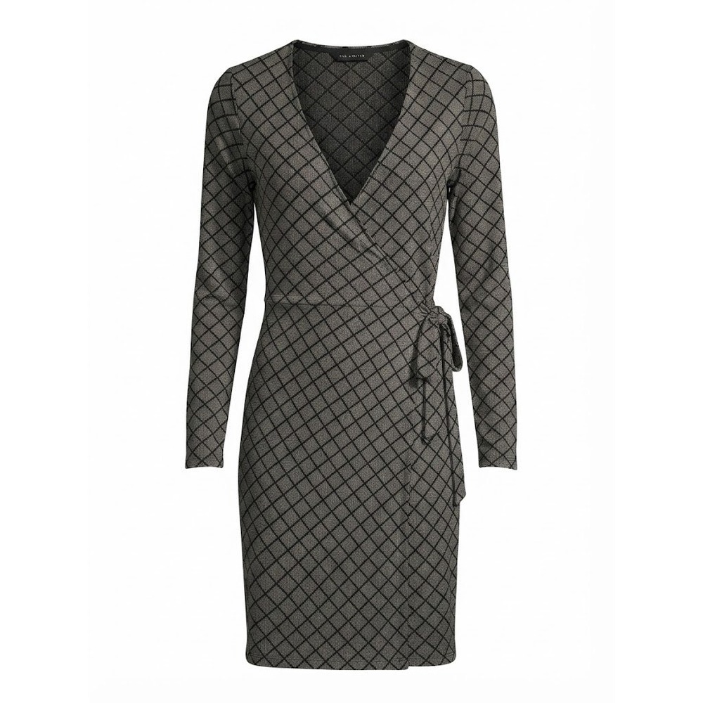 The Limited Womens XS Black Gray Diamond Long Sleeve V-Neck Wrap Dress - WD